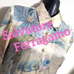 fa12 サルヴァトーレ フェラガモ 花柄 シルクシャツ 7分袖 M相当
