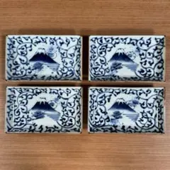 有田焼 福泉窯 染付蛸唐草富士山文 小焼物皿 4枚セット☆