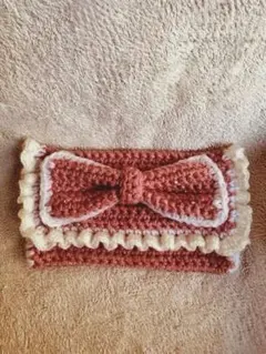 リボン付きポーチ ペンケース かぎ編み フリル