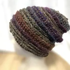 ハンドメイド ニット帽 ビーニー ベージュブラウンミックスカラー