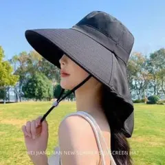 帽子 つば広 UVカット 黒 サファリハット 軽量　ブラック