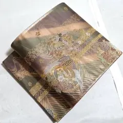 A5◆着物くつろぎ 花鳥模様 金銀糸 牡丹 菊 鳳凰 六通 正絹 袋帯 152