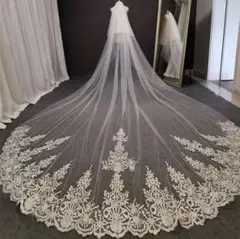 ホワイト 象牙 刺繍入り ウェディングベール 3m