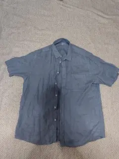 Muji リネン100% ブルー 半袖シャツ XL