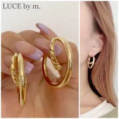 642 ゴールド ツイスト半円フープピアス 2連変形 お洒落 プチプラ