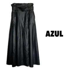 （AZUL）フェイクレザー フレアロングスカート ブラック ベルト付き M