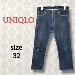ユニクロ【32】ストレッチストレートデニム ウォッシュ加工 カジュアル ジーンズ