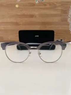 JINS グレー ラウンドメガネ ケース付き