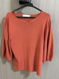 grove 【L】 Vネック 五分袖 ニット オレンジ トップス グローブ