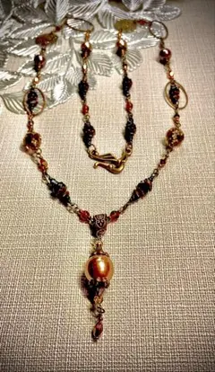 168handmadeエレガント ロングネックレス　オレンジガーネット