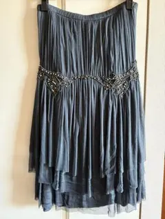 maje モスグリーン　ベアトップ　シフォン　ドレス