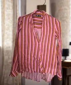 TRF Collection ZARAピンクオレンジストライプ長袖シャツ