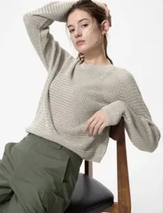 UNIQLO ユニクロ 3Dメッシュクルーネックセーター XL ライトグレー