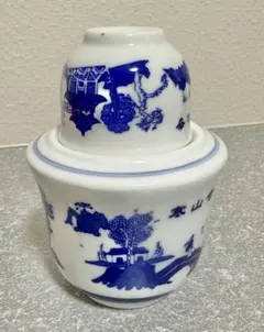 青い風景画の徳利と盃セット