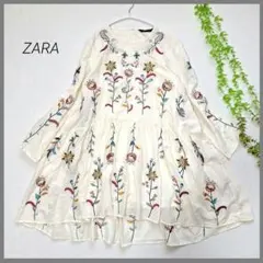 ザラ　ZARA　フラワー刺繍　ワンピース　チュニック　シフォン　花柄　L