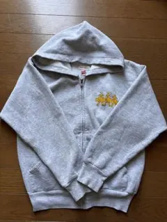 【古着】Hanes ジップアップパーカー グレー y2k デザイン ◎