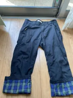 カジュアル黒ショートパンツ チェック柄折り返し