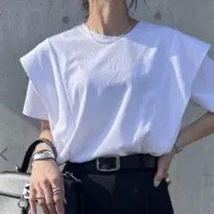 ISOOK アイスー ラッフルショルダーTシャツ 白カットソー