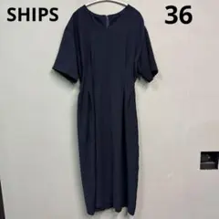SHIPS シップス　ワンピース　36 ネイビー　紺　Ｖネック　セレモニードレス
