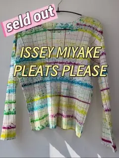 極美品　プリーツプリーズイッセイミヤケ　プリーツ　長袖カットソー　柄　3サイズ