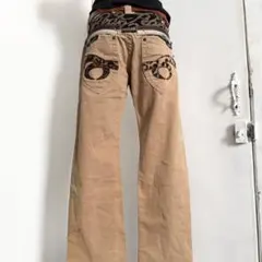 REDPEPPER デニムストリートパンツ 刺繍 ラメ糸 y2k ベージュ 平成