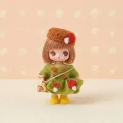 ぷちリカちゃんサイズ ドール用着せ替え服 きのこモチーフコートワンピース