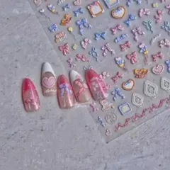 No.1836　3D立体　ハートとリボン　ロリータ風　ネイルシール
