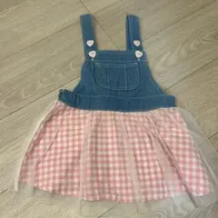 デニム　チェック　ジャンバースカート　ワンピース　90cm