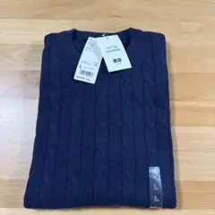 【新品タグ付き】ユニクロ ケーブルクルーネックセーター 長袖 ネイビー L