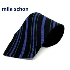 玉*)様 mila schon ネクタイ　黒×青×緑ストライプ　ウール100%のサムネイル
