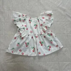 美品　ファボン　80cm ノースリーブトップス　ブラウス　いちご柄　フリル