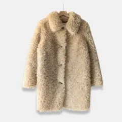 【美品】ZARA　プードルファーコート　ベージュ　ふわふわ　フェイクファー　S