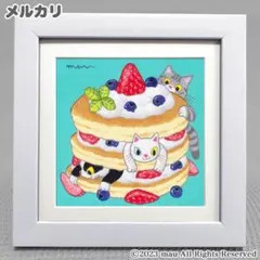 原画「三匹の猫とチョコレートケーキ」ガトーショコラ/猫/イラスト