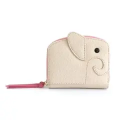 ゾウ　じゃばら財布　ベージュ×ピンク