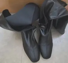 ブラック 合成皮革 ロングブーツ ジッパー付き