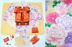 七五三 正絹7歳用女の子高級着物フルセット◆クリーム系　花◆sda006