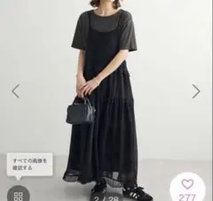 【新品】Petit Fleur シアーティアードキャミワンピ　ブラック　Fのサムネイル