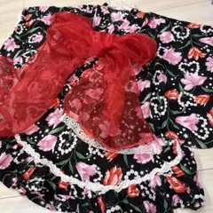 花柄フリル浴衣ドレス 赤いリボン付き　セパレート　110