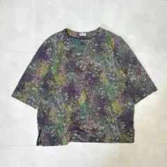 vintage 総柄カットソー ボタニカル 紫 緑 レトロ 大人カジュアル 古着