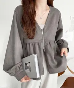 mily bilet スウェードポンチペプラムダブルジップジャケットカーディガン