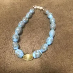グラスビーズブレスレット　ターコイズ調