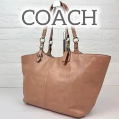 coach レザートートバッグ ピンク　パンチング　オプアート シグネチャーのサムネイル