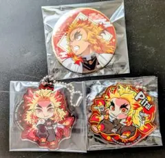 鬼滅の刃 煉獄杏寿郎 ホロ缶バッジ ぴたでふぉめアクリルキーホルダー 3点セット