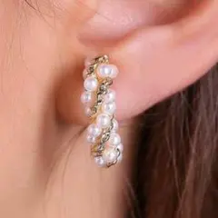 イヤークリップ　パール ゴールド ツイストイヤリング