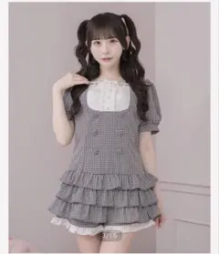 pium ヨーク切替ハートボタンティアードセットアップ ギンガム - メルカリ
