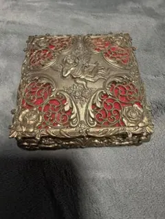 アンテーク金属製　ジュエリーボックス　天使とハープ