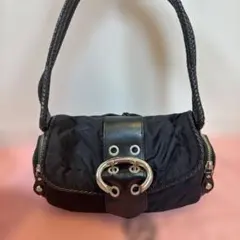 FRANCESCO BIASIA レザー×ナイロン ショルダーバッグ ブラック