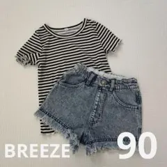 BREEZE ストライプTシャツ＆デニムショーツセット 90 95