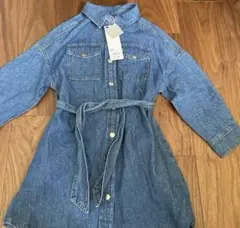 GUデニムシャツワンピース 長袖 ウエストベルト付き 新品