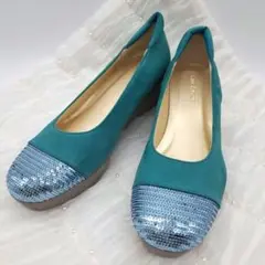 新品　HILLS AVENUE 　ウエッジソールパンプス　ターコイズ　25cm
